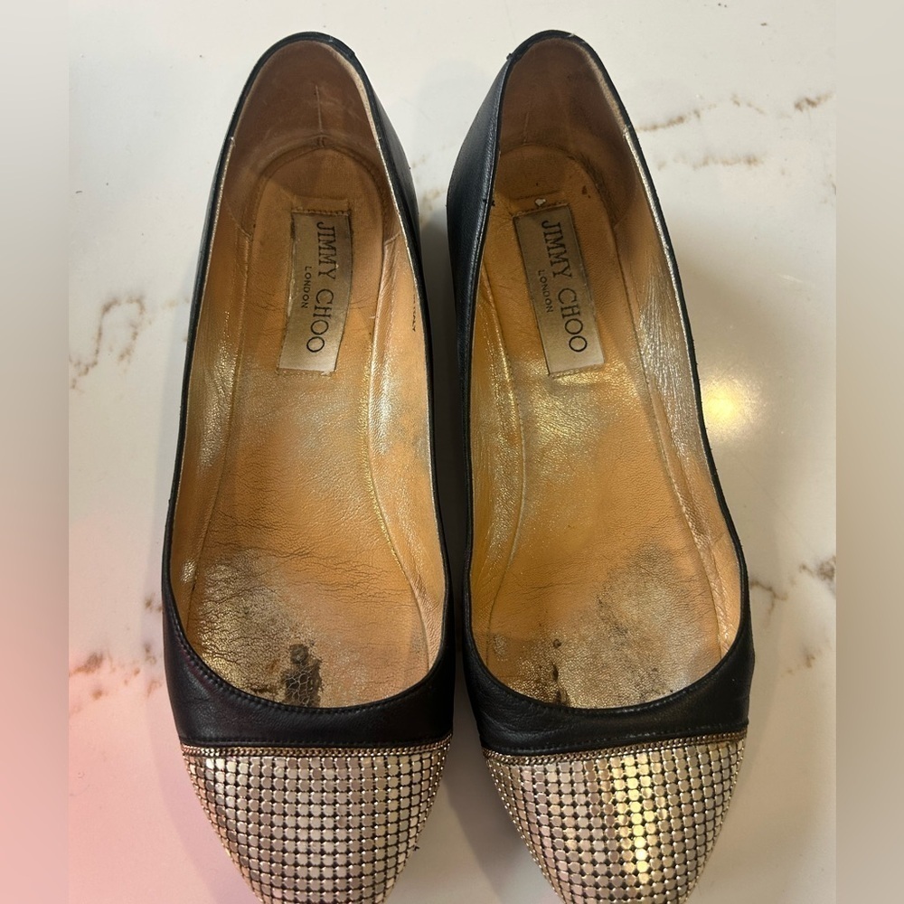 Jimmy Choo Rhinestone Capped Ballet Flats Size 36.5